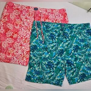 Caribbean Joe‎ Women's Floral Shorts -2 Pairs, Pink and Blue, Size 2x